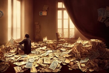 illustration of person in the papers of value chaos made with generative ai