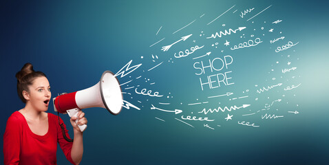 Young girl screaming to megaphone