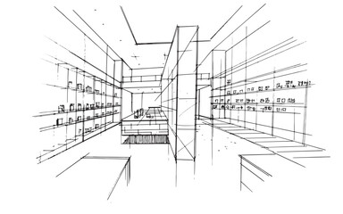 Area of general merchandise stores sketch drawing,Modern design,vector,2d illustration