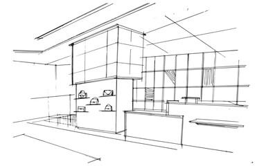 sketch drawing fashion clothing and bag store,Modern design,vector,2d illustration