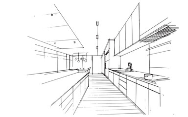 kitchen sketch drawing,Modern design,vector,2d illustration