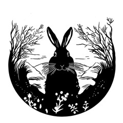 Rabbit in a Snowy Forest Thicket