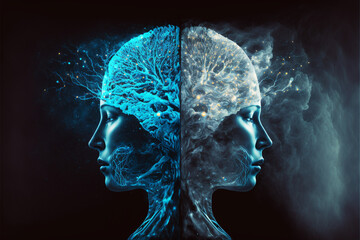 Obraz premium Illustration of the human skull and mind composited with abstract connections. Generative AI