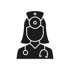 Professional Doctor with Stethoscope Silhouette Icon. Female Physicians Specialist and Assistant Glyph Black Pictogram. Isolated Vector Illustration