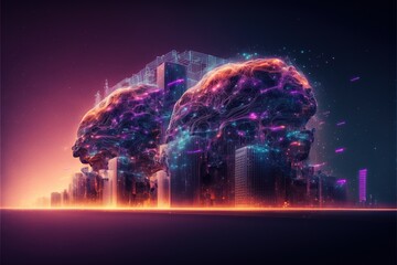 Digital illustration about brain and smart city.