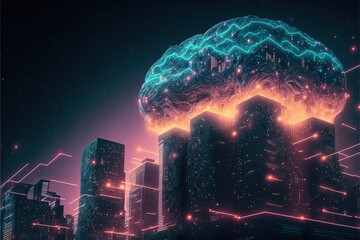 Digital illustration about brain and smart city.