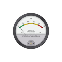 Differential pressure gauge with color scale. Vector illustration.