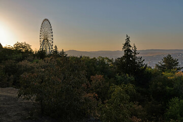 Veiw to the ferris wheel in the Mtatsminda park, Tbilisi, Georgia