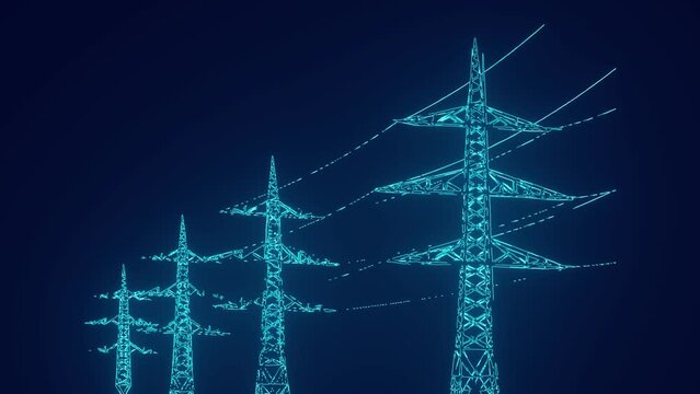 High voltage electricity distribution grid pylons  for electric transmission transformer network providing energy supply