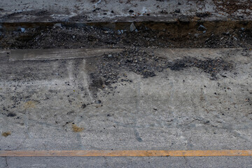 Concrete rubble in a ditch on a construction site