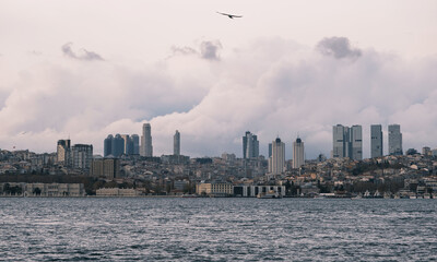 Fototapeta na wymiar The Bosphorus and the skyscrapers by the Bosphorus