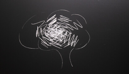 obsessive compulsive disorder concept.. thinking brain drawn on chalkboard.