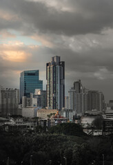 Beautiful view of Modern high-rise buildings in the evening time. Good time for waiting the sunset last light of the day, Nice city view, Selective Focus.