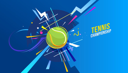 Vector illustration of tennis abstract background design for banner, poster, flyer template. - obrazy, fototapety, plakaty