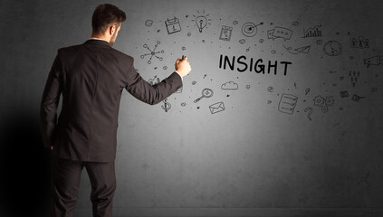 businessman drawing a creative idea sketch