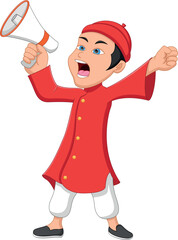 Chinese boy screaming with a megaphone