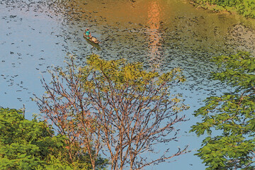 tree river and mountains in Vang Vieng, Laos