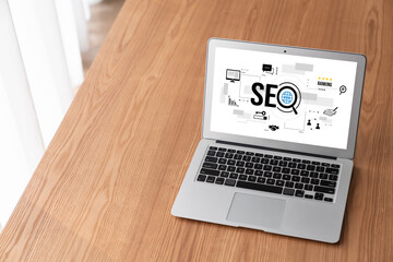 SEO search engine optimization for modish e-commerce and online retail business showing on computer...