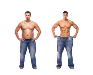 Before and After Weight Loss fitness Transformation. The man was fat but became athlete. Fat to fit concept.