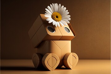 Cardboard Robot with Flowers 