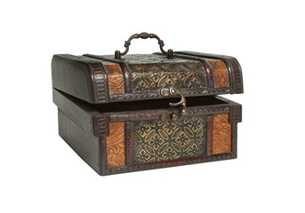 Vintage wooden chest isolated on transparent background.