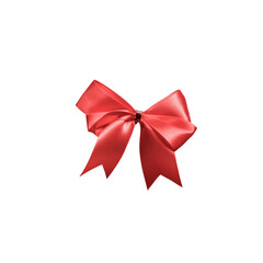 Top view, Shiny color satin ribbon red bows isolated on white background for stock photo. Christmas gift, valentines day, birthday wrapping element, present