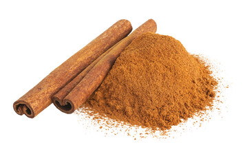 Cinnamon stick and powder isolated on transparent background with PNG.