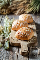 Healthy and wholegrains oat buns baked at home.