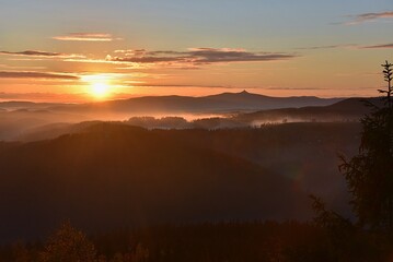 view of the evening valley with fog