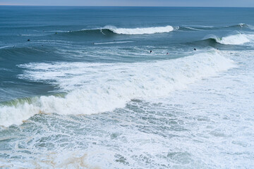 Big waves at North beach, Nazare, Portugal. Atlantic ocean
