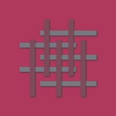 illustrazione con ripetizione e dislocazione di linee verticali e orizzontali su sfondo porpora