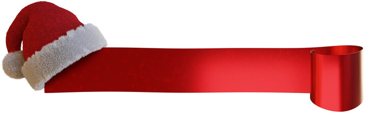 Red Santa Claus Hat and Blank Text Area. PNG Transparent isolated background. New year, Noel, Winter and Celebration concept