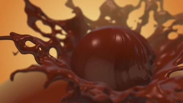 Splashing and whirl chocolate liquid on warm background