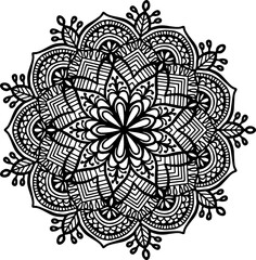 Valentine Heart and Flower Mandala Vector Illustration. Hand Drawn Vintage round lace ornament for coloring book, wedding card, invitation and decoration. 