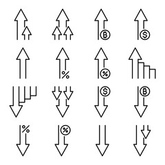 Increase and Decrease Line Icons. Editable Stroke, Contains such icons as Arrow, Chart, Diagram, Finance and Economy, Direction, Graph