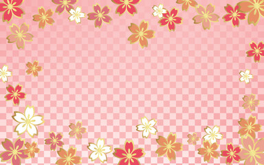 桜を散らしたピンク色の格子柄の背景