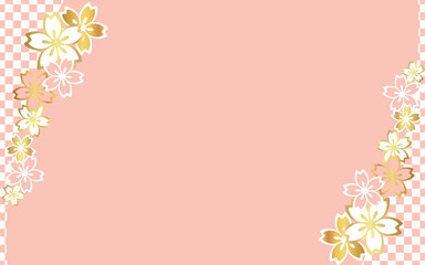 桜と格子柄にピンク色の背景