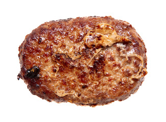 Fried minced meat cutlet isolated on white background.