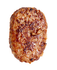 Fried minced meat cutlet isolated on white background.