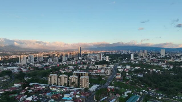 Aerial view of La Sabana Park and Costa Rica National Stadium with San Jose, Costa Rica in the background