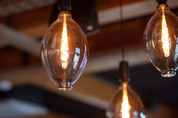 Decorative lamps on the ceiling in a cafe.
