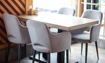 Table with chairs in a cafe.