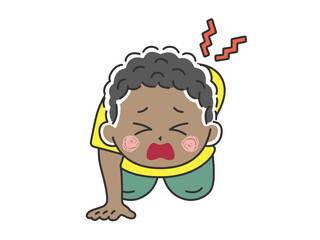 腰痛で立ち上がれない、黒人男性のイラスト