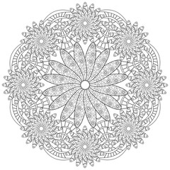 Colouring page, hand drawn, vector. Mandala 139, ethnic, swirl pattern, object isolated on white background.