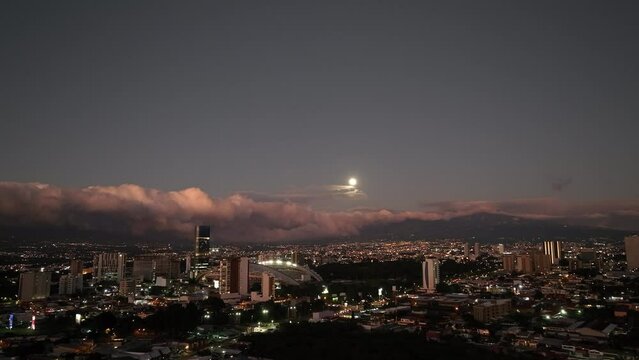 Moonlight Aerial view of La Sabana Park and Costa Rica National Stadium with San Jose, Costa Rica in the background
