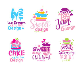 Confectionery Emblems with Sweet Cake and Sugary Dessert Vector Set