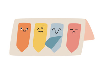 Funny Stickers. Cute School Supplies. Vector, kawaii