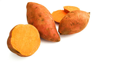 Sweet potatoes isolated on white background