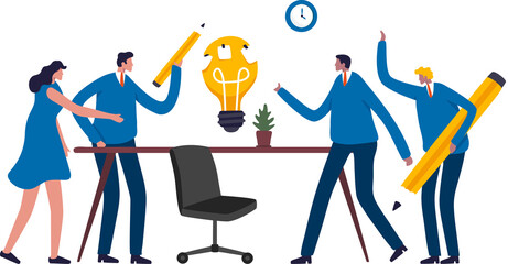 Ideas Brainstorming. team collaboration for a new ideas. Business team around a table. Illustration