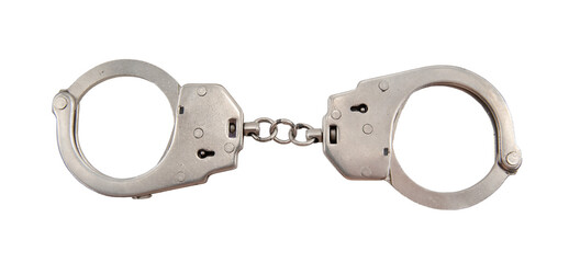 Handcuffs on a white background. Law. A crime - obrazy, fototapety, plakaty